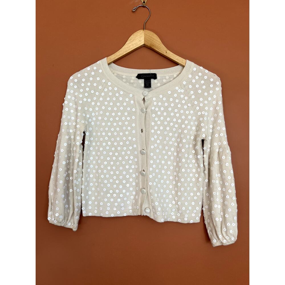 Y2K/90s Vintage Sequined Cropped Silk/Cashmere Cardigan by Context - Size XS